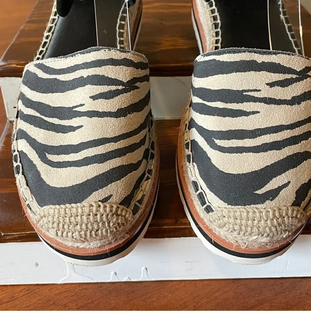 Vince Camuto Binadee Zebra Platform Espadrille Sandal Shoes Black Zip Ankle 7.5